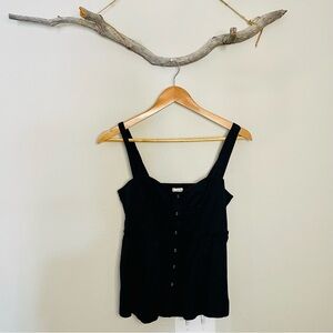Anthropologie Odille Black Button Up Smocked Tank Top